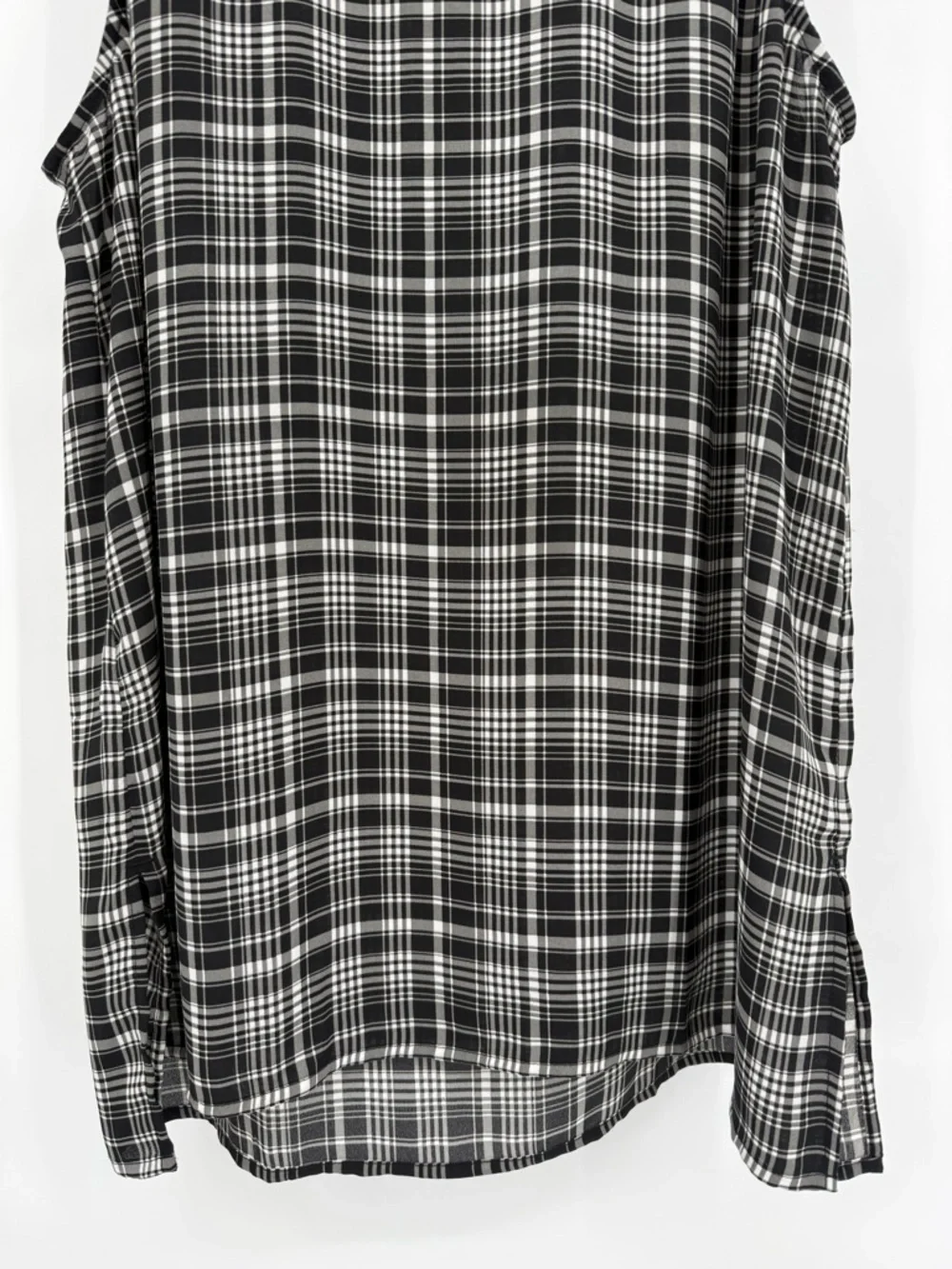 LOFT Plaid Sleeveless Blouse Mock Neck Zip Back Career Chic Preppy Chiffon Large - Picture 3 of 12